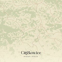 Vintage map of Ciezkowice, Poland.