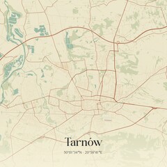 Vintage map of Tarnów, Poland.
