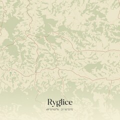 Vintage map of Ryglice, Poland.