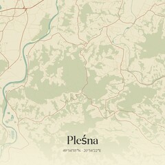 Fototapeta premium Vintage map of Plesna, Poland.