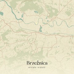 Vintage map of Brzeznica, Poland.