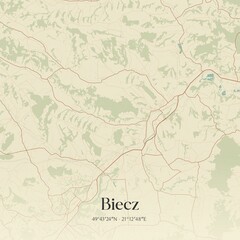 Vintage map of Biecz, Poland.