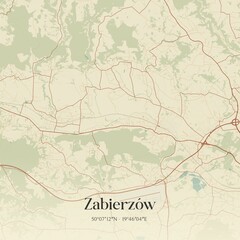 Vintage map of Zabierzów, Poland.