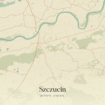 Vintage map of Szczucin, Poland.