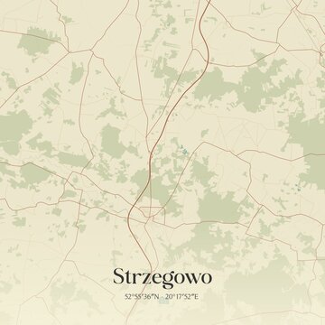 Vintage map of Strzegowo, Poland.