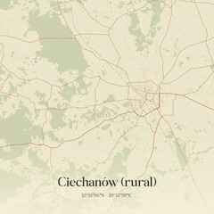 Vintage map of Ciechan�w (rural), Poland.
