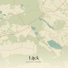 Vintage map of Lack, Poland.