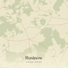 Vintage map of Rusinów, Poland.