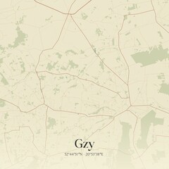 Vintage map of Gzy, Poland.