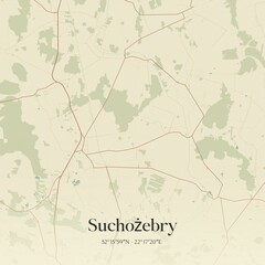 Vintage map of Suchozebry, Poland.