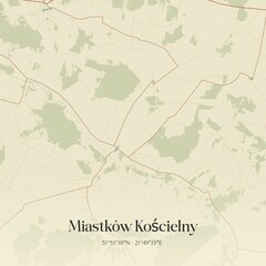 Vintage map of Miastków Koscielny, Poland.