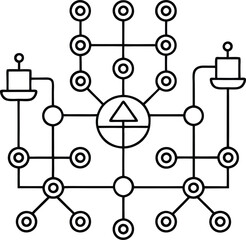  A sleek digital line art flowchart with AI-powered decision-making nodes