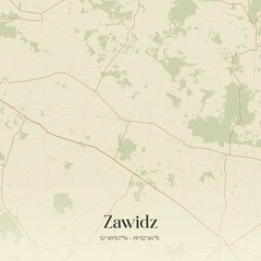 Vintage map of Zawidz, Poland.