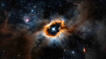 Naklejka premium A breathtaking view of a nebula illuminated by a bright star at its center, surrounded by colorful gas and dust. This celestial formation showcases the beauty of the universe