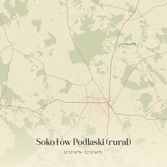 Vintage map of Sokolów Podlaski (rural), Poland.