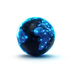 A stunning 3D rendering of a glowing globe highlighting continents with bright blue lights, symbolizing connectivity and the digital world, perfect for technology and global themes