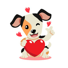 Vector cartoon valentine cute dog holding a big red heart for design.