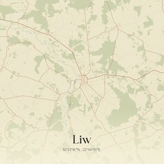Vintage map of Liw, Poland.