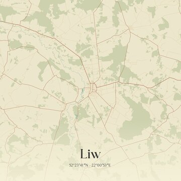 Vintage map of Liw, Poland.