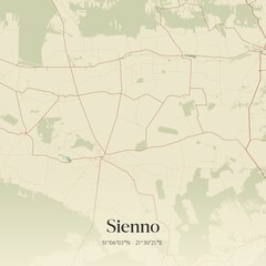 Vintage map of Sienno, Poland.