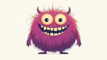 Obraz premium A vibrant, furry purple creature stands with a large, friendly grin and oversized eyes, showcasing a whimsical and playful character design