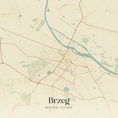 Vintage map of Brzeg, Poland.