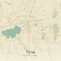 Vintage map of Nysa, Poland.