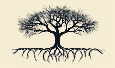 Barren tree silhouette intricate roots detailed design