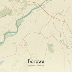 Vintage map of Borowa, Poland.