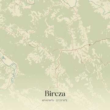 Vintage map of Bircza, Poland.