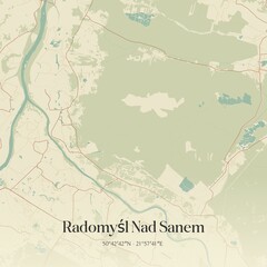 Vintage map of Radomysl Nad Sanem, Poland.