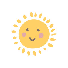 Cute sun smiles with vibrant colors, bringing joy to kids playful designs isolated on white vector illustration