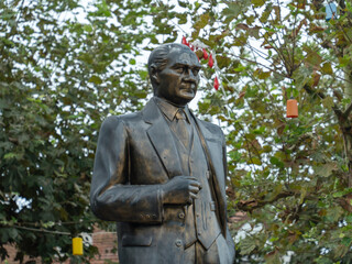 Bronze statue of famous Turkish statesmen Atatürk located in public park in Ağva Merkez
