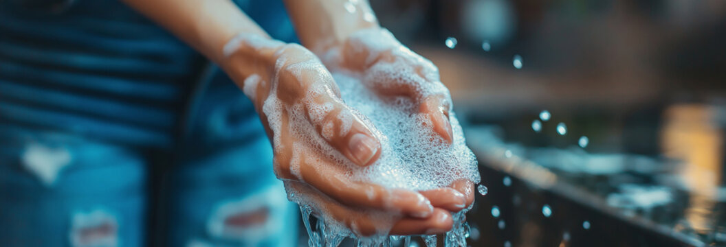 Obsessive compulsive disorder concept. Woman Obsessively Washing her Hands.