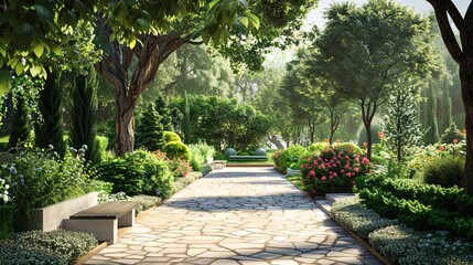 Obraz premium A path with a bench and trees