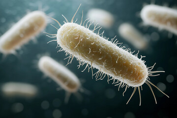 Fototapeta premium Generative AI illustration of microscopic bacterial forms showcasing vivid molecular structures and glowing effects