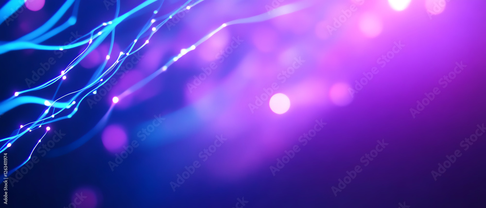Wall mural a vibrant and dynamic abstract background featuring glowing lines and bokeh effects in purple and bl