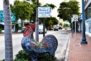 Calle Ocho sculpture and sign in Little Havana at Miami Florida