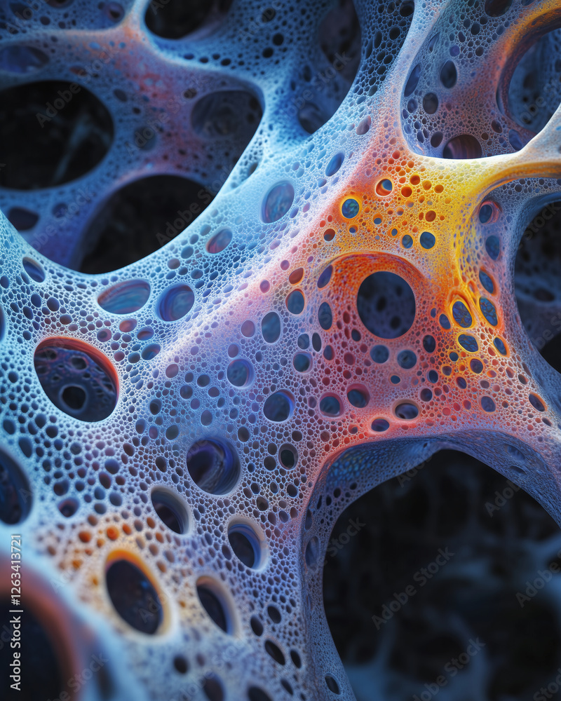 Poster neuro-map illustrating intricate connections in vibrant colors and textures