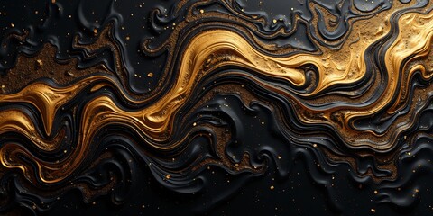 Abstract Swirling Dark Gold Black Marble Texture