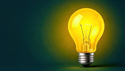 Bright yellow light bulb illuminating a dark background in a creative display