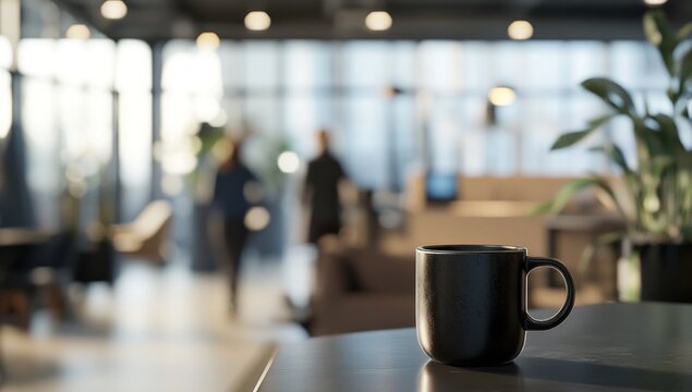 A Black Mug in a Modern Office Setting
