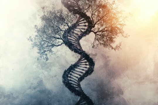 DNA helix tree of life, surreal art