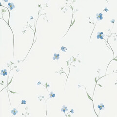 A minimalistic floral illustration with small, dainty flowers like forget-me-nots and wildflowers. The soft pastel palette and simple composition create a calm, understated design.