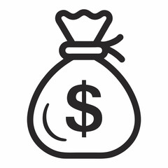 Simple black and white money bag icon with dollar sign