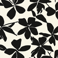 A minimalist floral illustration featuring abstract, geometric flowers in bold black and white. The stark contrast creates a modern, sophisticated design with a sense of high-fashion.