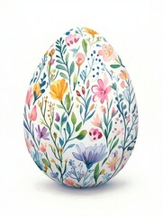 Watercolor Easter Egg with Delicate Floral Pattern  
