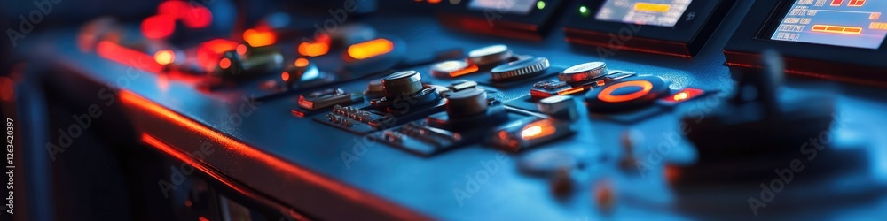 Poster A close-up view of a control panel with various buttons and controls