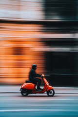 Experience the Thrill of Urban Transport: A Vibrant Red Scooter in Motion Through the City Streets Capturing the Essence of Modern Adventure and Speed