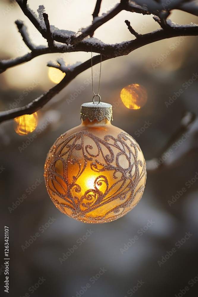 Canvas Prints Christmas Ornament on Tree Branch